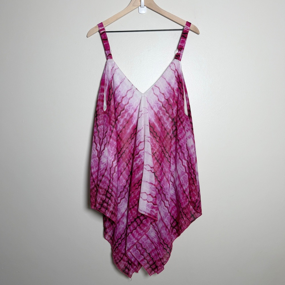 Unique Spectrum Womens Tank Top 3X Pink Tie Dye Sharkbite Hem V-Neck Adjustable - Picture 4 of 7